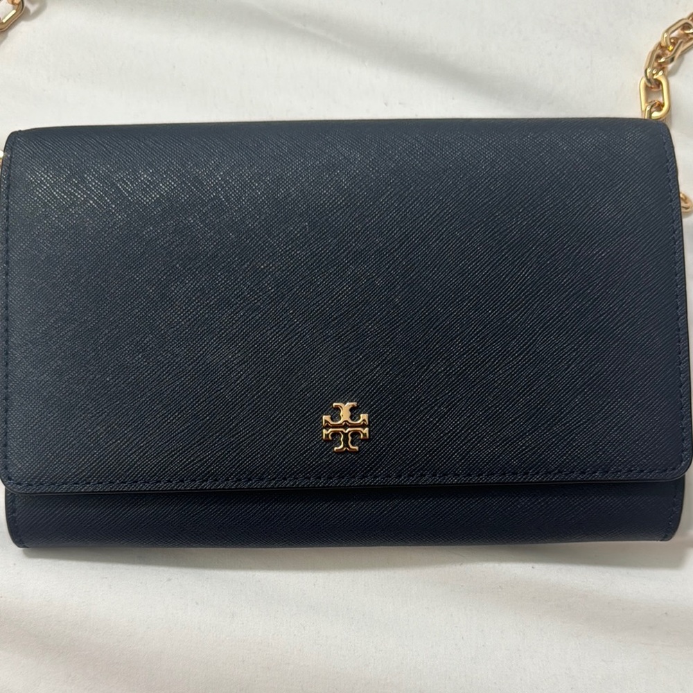 Tory Burch Black Leather Crossbody Bag with Gold Hardware